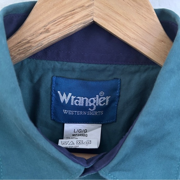 Men’s Large Wrangler Teal Western Shirt 100% Cotton - Picture 3 of 5